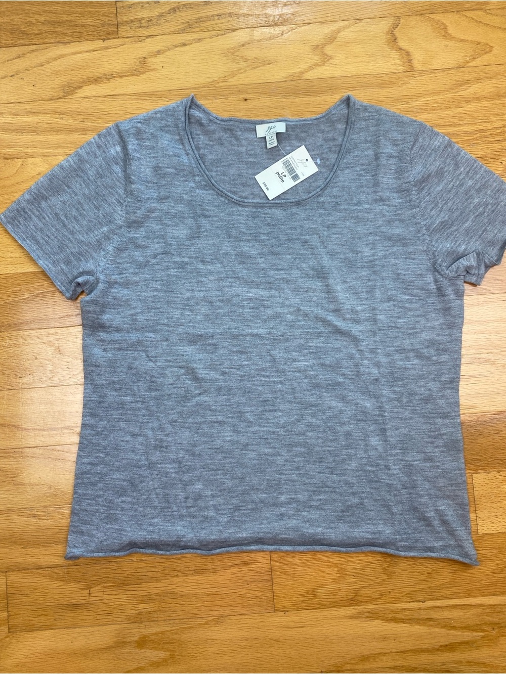 J. Jill Cashmere Sweater Short Sleeve Roll Hem Large Petite Heather Grey Tshirt